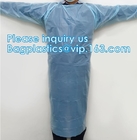 Vestido disponible del CPE del vestido quirúrgico disponible del cpe con el plástico azul quirúrgico disponible del vestido pe/cpe del aislamiento del gancho del pulgar