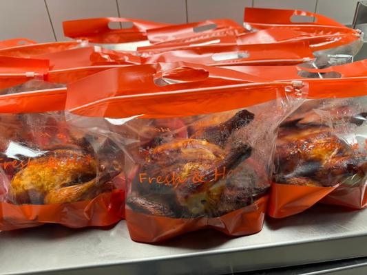 Bolsas de pollo asado biodegradable bolsas de cerradura para llevar paquete de alimentos, bolsas de plástico congelado seguro para microondas bolsas de plástico para el pollo frito