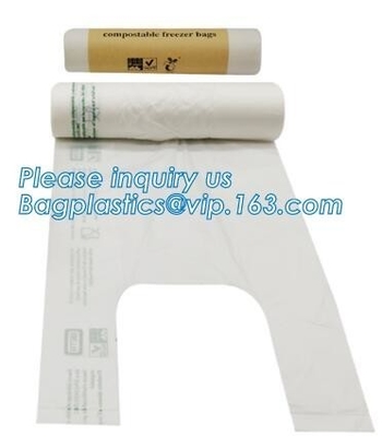Bolsos planos congelados transparentes abonablees respetuosos del medio ambiente de la comida del LDPE en el rollo, bolso plástico biodegradable Composta de la comida de la camiseta