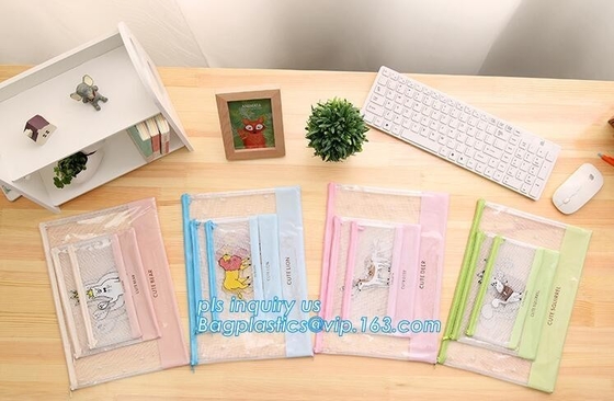 Modifique la bolsa del pasaporte para requisitos particulares del viaje del bolso A4 del lápiz del PVC de la malla, bolso plástico del fichero de documento de Zip lockkk