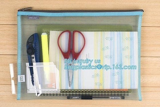 carpeta de archivos de la cartera del poliéster 600D, bolso del documento de la malla del PVC del tamaño de la carpeta de archivos a4 con las fuentes de oficinas de los cosméticos de la cremallera t
