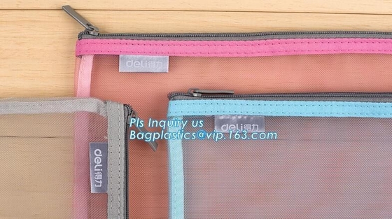 carpeta de archivos de la cartera del poliéster 600D, bolso del documento de la malla del PVC del tamaño de la carpeta de archivos a4 con las fuentes de oficinas de los cosméticos de la cremallera t