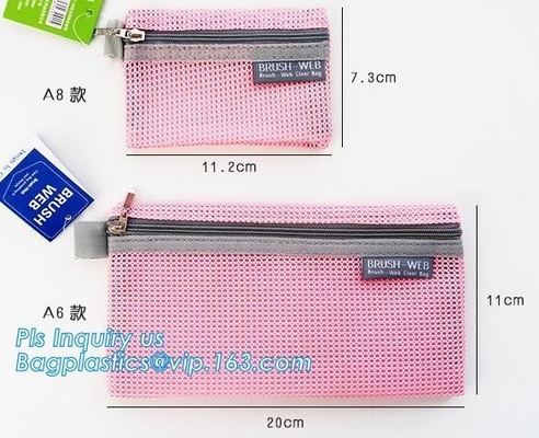organizador promocional de los bolsos del fichero de la malla del bolso de la cremallera, bolso material del documento del fichero del caso de la malla respetuosa del medio ambiente del PVC A4, malla de nylon hacer