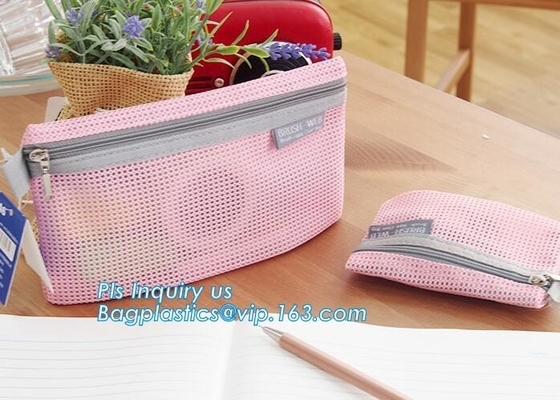 organizador promocional de los bolsos del fichero de la malla del bolso de la cremallera, bolso material del documento del fichero del caso de la malla respetuosa del medio ambiente del PVC A4, malla de nylon hacer