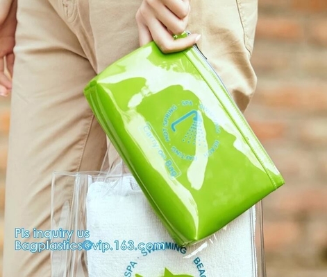 Bolsos autoadhesivos plásticos transparentes de encargo, vinly packag de los efectos de escritorio de la bolsa de plástico de los calcetines del bolso del bolso de la cremallera del PVC de la cremallera del resbalador