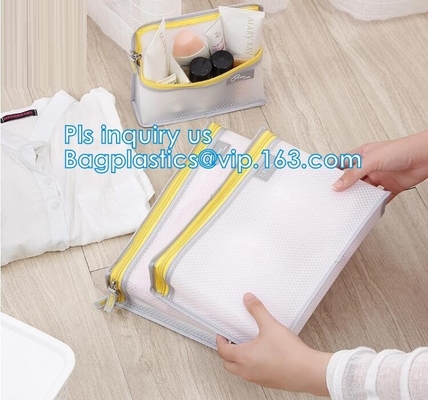 el bolso multifuncional del viaje en mujeres del bolso enreda el bolso, bolso cosmético modificado para requisitos particulares bolsa del artículo de tocador del bolso del maquillaje de EVA Mesh