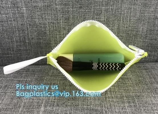 bolso para los cosméticos, bolso biodegradable de la cremallera del resbalador, bolso transparente de la cremallera del pvc del PVC de la bolsa de plástico portátil del PVC con la manija