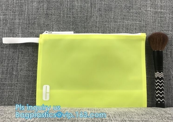 bolso para los cosméticos, bolso biodegradable de la cremallera del resbalador, bolso transparente de la cremallera del pvc del PVC de la bolsa de plástico portátil del PVC con la manija