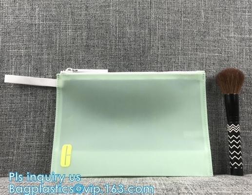 bolso para los cosméticos, bolso biodegradable de la cremallera del resbalador, bolso transparente de la cremallera del pvc del PVC de la bolsa de plástico portátil del PVC con la manija