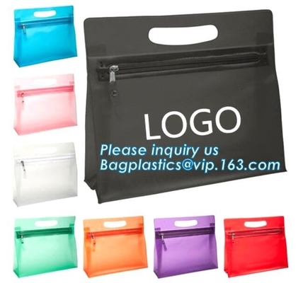 el uso del viaje heló el bolso cosmético de la cremallera del pvc con el logotipo, resbalador de la cremallera pipping los bolsos cosméticos de la promoción de la muestra de la mano, PVC claro