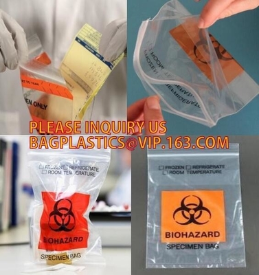 el bolso de alta calidad de la cremallera de los bolsos aptos para el autoclave del biohazard, bolso de la cremallera del espécimen del laboratorio modificó la impresión para requisitos particulares de los bolsos de la medicina, bolsos del laboratorio