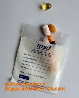 Bolso amistoso de Zip lockkk de la medicina del biohazard de Eco, materiales del LDPE del FDA médicos usando bolsos plásticos de la cerradura de la cremallera de los bolsos de la cremallera con los propio