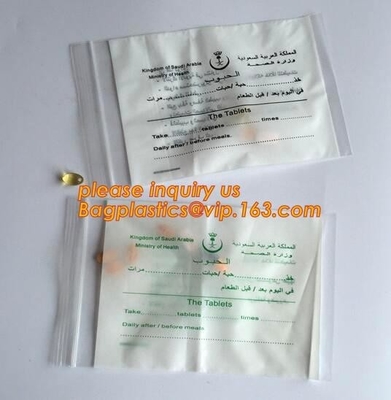 Bolso amistoso de Zip lockkk de la medicina del biohazard de Eco, materiales del LDPE del FDA médicos usando bolsos plásticos de la cerradura de la cremallera de los bolsos de la cremallera con los propio