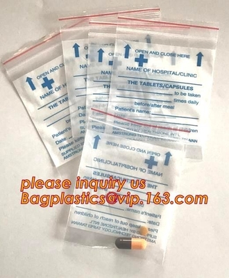 Bolsa de plástico que se puede volver a sellar impresa de encargo Zip lockkk de las píldoras del LDPE de la cremallera médica de la medicina la pequeña, zipp del plástico transparente del grado médico