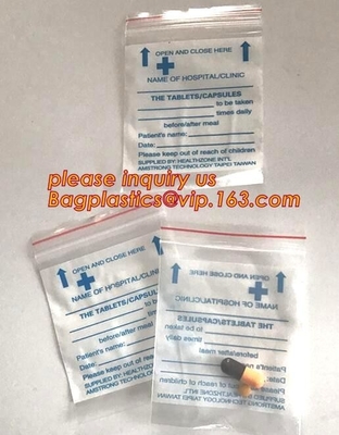 Bolsa de plástico que se puede volver a sellar impresa de encargo Zip lockkk de las píldoras del LDPE de la cremallera médica de la medicina la pequeña, zipp del plástico transparente del grado médico