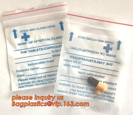 Bolso bolso de la cremallera de la cremallera Bag/LDPE/de la cremallera médicos médicos de la medicina, cremallera de empaquetado del bolso de Zip lockkk de la cápsula médica programable de las píldoras
