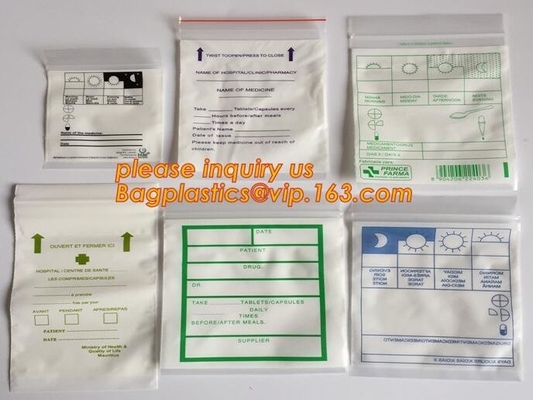 bolso médico esterilizado plástico de empaquetado médico de Zip lockkk, bolsos médicos del sobre de la cremallera del bloque de la droga programable de la cerradura, empaquetando