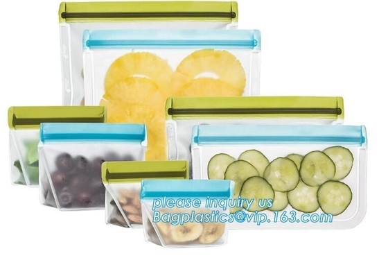 El almacenamiento reutilizable de la conservación de alimentos del silicón del congelador grande fresco hermético de la cremallera de la categoría alimenticia empaqueta con bagplastic