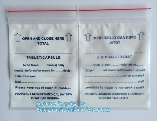 Los bolsos plásticos de la cerradura de la cremallera de la prueba del niño del polvo médico/las píldoras herbarias de la bolsita embalan la bolsa del papel de aluminio, bolsos médicos del sello del apretón