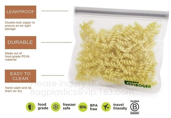 Bolso fresco del silicón de la comida del almacenamiento del silicón lavable reutilizable del bolso para el bagea del bagplastics de la preservación de la carne de las legumbres de frutas