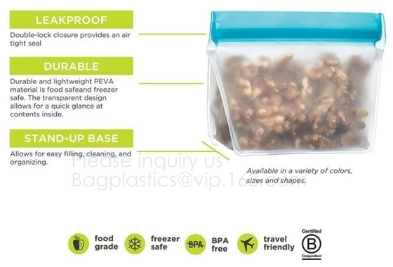 Bolso fresco del silicón de la comida del almacenamiento del silicón lavable reutilizable del bolso para el bagea del bagplastics de la preservación de la carne de las legumbres de frutas