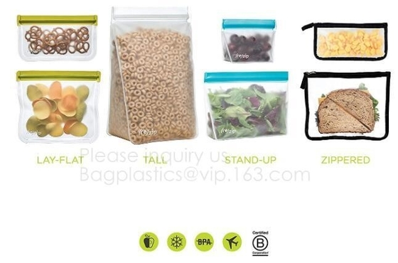 Bolso fresco del silicón de la comida del almacenamiento del silicón lavable reutilizable del bolso para el bagea del bagplastics de la preservación de la carne de las legumbres de frutas