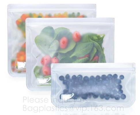 Bolso fresco de BPA de la categoría alimenticia de la preservación del almacenamiento de la comida libre reutilizable del silicón, silicio franco de la cremallera de la comida del envase de plástico del silicón