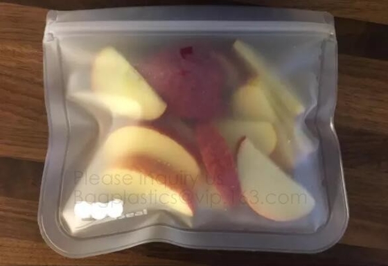 Bolso fresco de BPA de la categoría alimenticia de la preservación del almacenamiento de la comida libre reutilizable del silicón, silicio franco de la cremallera de la comida del envase de plástico del silicón