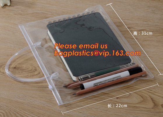 Bolso simple con la cremallera, bolso del fichero del pvc Zip lockkk, bolso de encargo Zippe plástico del fichero del PVC A4 del plástico transparente del documento del bolso del fichero de los PP A4