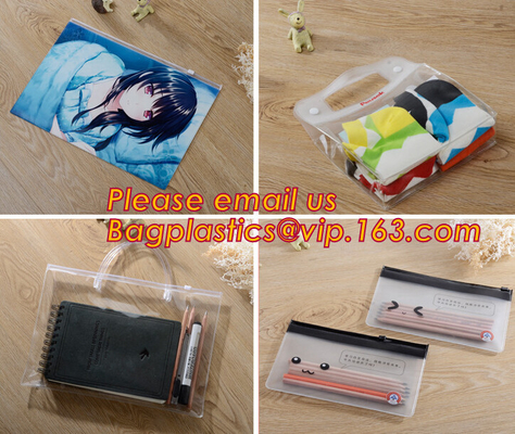 Bolso simple con la cremallera, bolso del fichero del pvc Zip lockkk, bolso de encargo Zippe plástico del fichero del PVC A4 del plástico transparente del documento del bolso del fichero de los PP A4