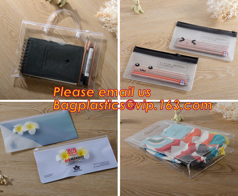 Bolso simple con la cremallera, bolso del fichero del pvc Zip lockkk, bolso de encargo Zippe plástico del fichero del PVC A4 del plástico transparente del documento del bolso del fichero de los PP A4