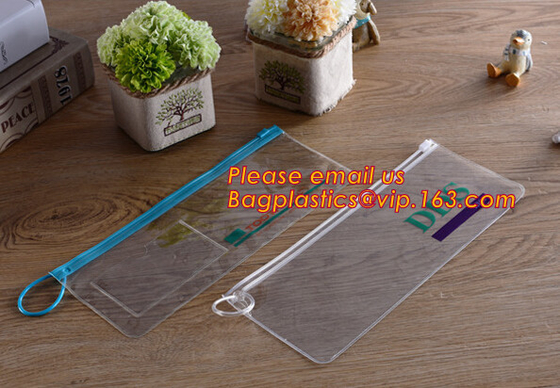 Bolso simple con la cremallera, bolso del fichero del pvc Zip lockkk, bolso de encargo Zippe plástico del fichero del PVC A4 del plástico transparente del documento del bolso del fichero de los PP A4