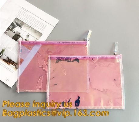 Las mujeres cosméticas de encargo del bolso del PVC de Logo Transparent de la fabricación olográfica de la fábrica viajan organizador claro Pouch Bagease del lavado