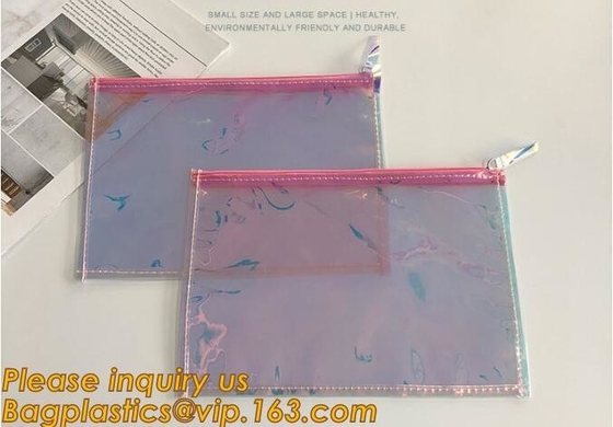 Las mujeres cosméticas de encargo del bolso del PVC de Logo Transparent de la fabricación olográfica de la fábrica viajan organizador claro Pouch Bagease del lavado