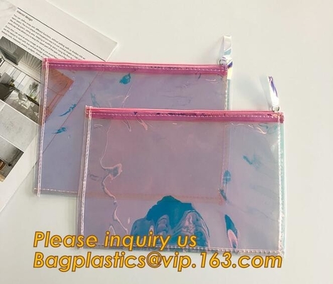 Las mujeres cosméticas de encargo del bolso del PVC de Logo Transparent de la fabricación olográfica de la fábrica viajan organizador claro Pouch Bagease del lavado