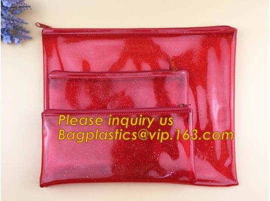 Bolso plástico del documento del logotipo del pvc de la bolsa impermeable transparente de encargo promocional del fichero con la cremallera, fichero de documento de los efectos de escritorio