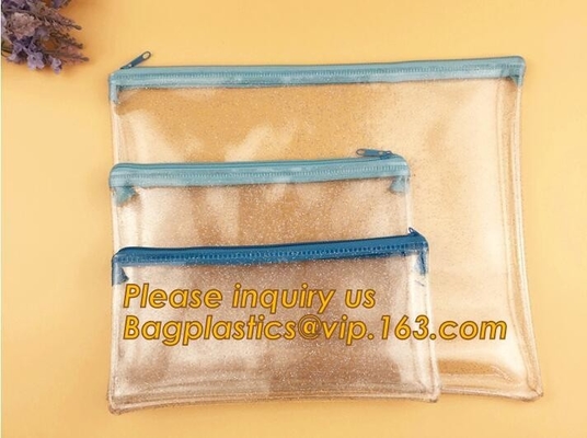 Bolso plástico del documento del logotipo del pvc de la bolsa impermeable transparente de encargo promocional del fichero con la cremallera, fichero de documento de los efectos de escritorio