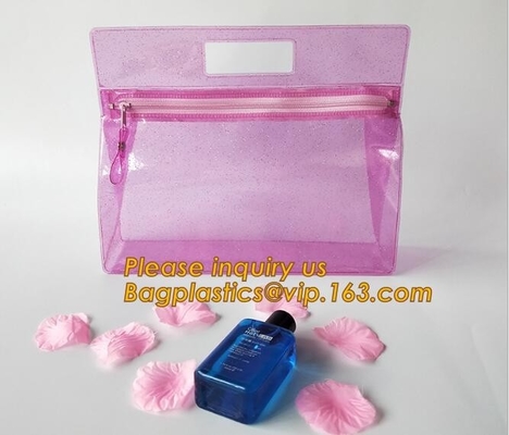 bolso claro de los efectos de escritorio del documento de viaje del bolso del artículo de tocador de la cremallera del pvc, bolso del documento de la malla de la lona del PVC de los materiales de oficina con el waterp