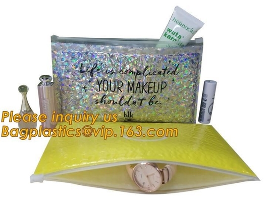 El anuncio publicitario polivinílico de la burbuja con la cremallera en brillo superior compone los bolsos, bolsa cosmética rosada más brillante metálica Sli de la burbuja de Zip lockkk del embalaje