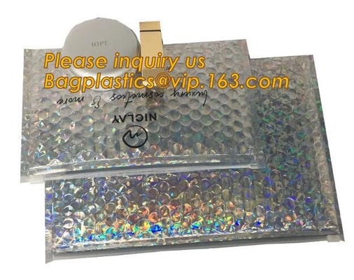 el holographi metálico del correo aéreo subió anuncio publicitario del oro bolso de burbuja del resbalador del bolso/de burbuja rellenados burbuja de Zip lockkk, fábrica olográfica