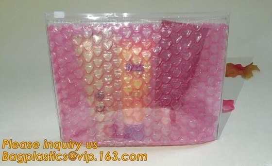Bolso de burbuja olográfico de la cerradura de la cremallera del resbalador de la cremallera, bolso cosmético Rose Gold Slider Bubble Bag de la cremallera con el logotipo, burbuja Zi del resbalador