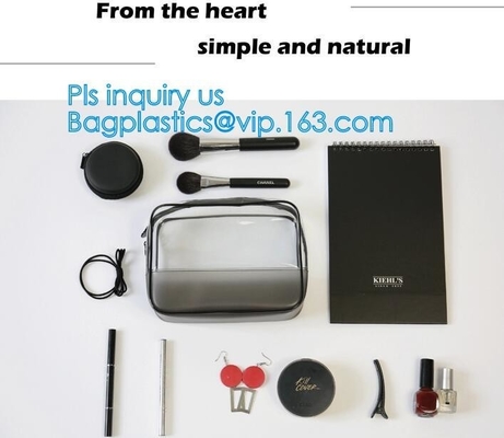 Bolso cosmético del bolso de la bolsa de la cremallera del tenedor del bolso del lavado del viaje del PVC del claro grande del maquillaje, maquillaje plástico transparente del pvc de la cremallera