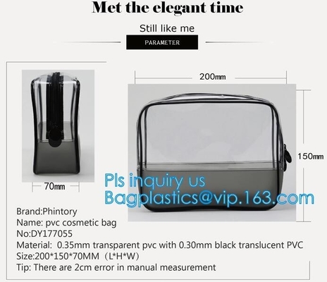 Bolso cosmético del bolso de la bolsa de la cremallera del tenedor del bolso del lavado del viaje del PVC del claro grande del maquillaje, maquillaje plástico transparente del pvc de la cremallera