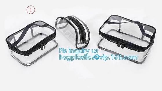 Bolso de empaquetado del viaje cosmético plástico de la cerradura de la cremallera del PVC, soporte del sistema del viaje encima de los bolsos para la agencia con el logotipo de encargo, Pla impermeable