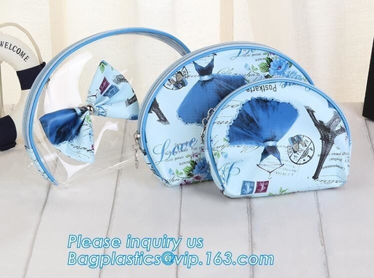 El bolso cosmético de la moda del PVC del brillo de la muchacha, las cajas del filtro portátiles del maquillaje del viaje abulta pvc claro transparente de encargo del bolso de las mujeres