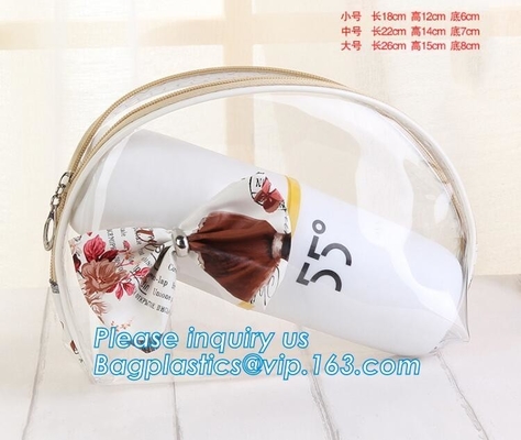 El bolso cosmético de la moda del PVC del brillo de la muchacha, las cajas del filtro portátiles del maquillaje del viaje abulta pvc claro transparente de encargo del bolso de las mujeres