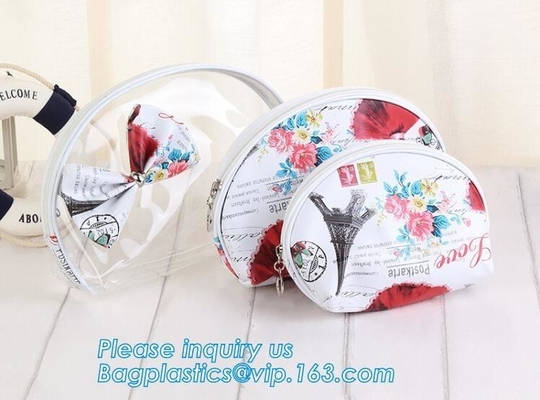 El bolso cosmético de la moda del PVC del brillo de la muchacha, las cajas del filtro portátiles del maquillaje del viaje abulta pvc claro transparente de encargo del bolso de las mujeres