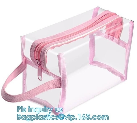 bolso cosmético y bolso transparente para el bolso costmetic, bolso cosmético del bolso del artículo de tocador del pvc de la manija, bolsa del maquillaje, bolso del maquillaje de la malla