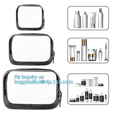 el bolso claro con la cremallera, bolso cosmético transparente de la manija, Zip lockkk del pvc de la manija de la cuerda del logotipo del cusotm compone el bolso del viaje, organiza