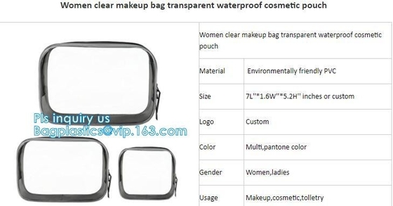 el bolso claro con la cremallera, bolso cosmético transparente de la manija, Zip lockkk del pvc de la manija de la cuerda del logotipo del cusotm compone el bolso del viaje, organiza